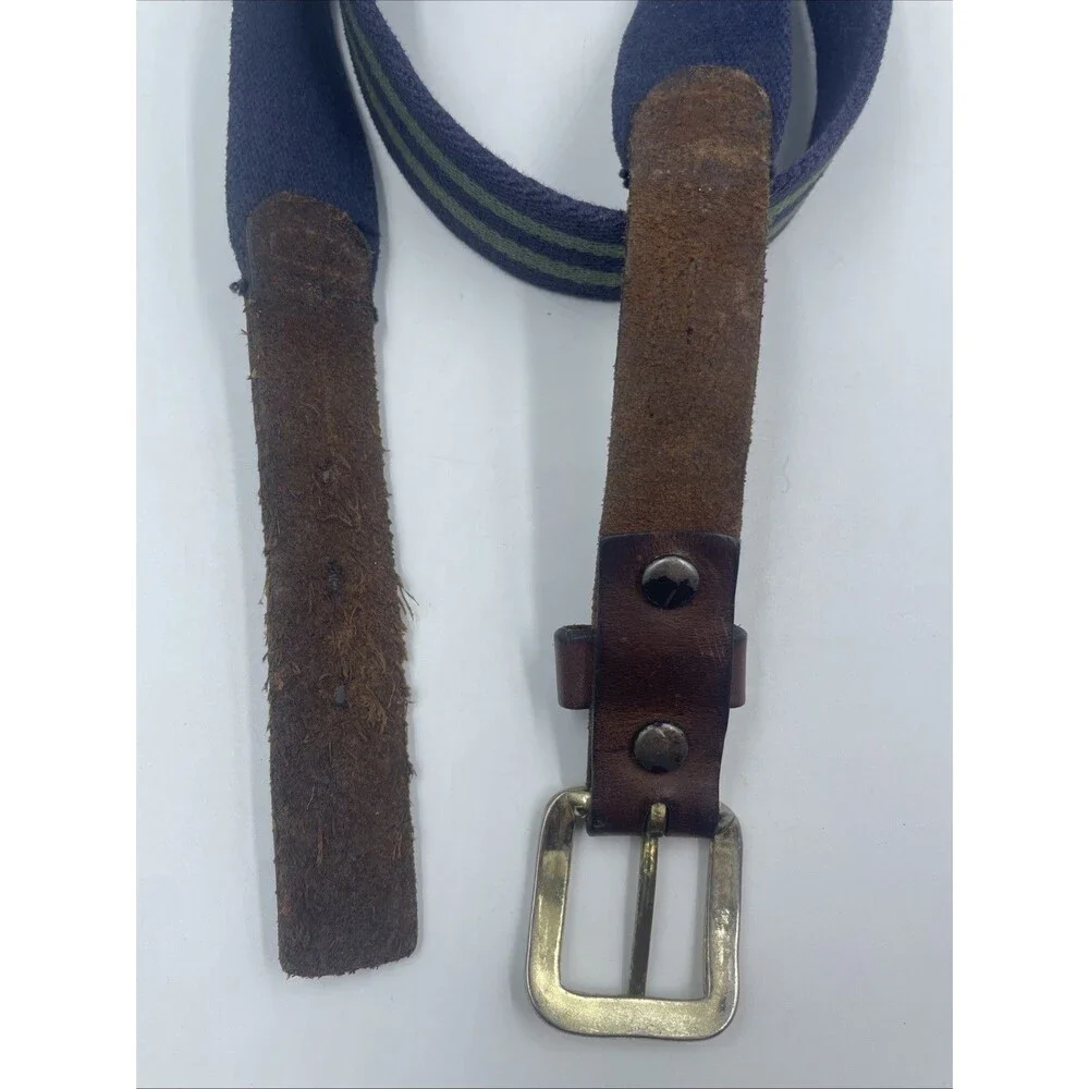 VINTAGE 1980s Lacoste Belt Men Size 34 Navy/ Green Striped Preppy Y2K Golf